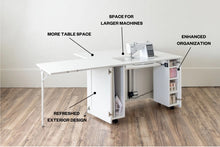 Load image into Gallery viewer, Create Room DreamStation Deluxe Sewing Cabinet with Electric Lift, Folding Craft Storage Table, Pegboard Doors, Drawers & Rolling Organizer for Quilting, Scrapbooking & Home Organization