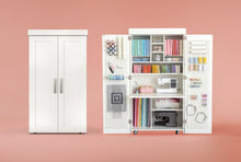 Load image into Gallery viewer, DreamBox Center Deluxe Pre-Built Craft Storage Cabinet – Modular Sewing & Craft Organizer with Pegboards, InView Totes & LED Light