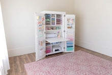 Load image into Gallery viewer, DreamBox Center Deluxe Pre-Built Craft Storage Cabinet – Modular Sewing & Craft Organizer with Pegboards, InView Totes & LED Light