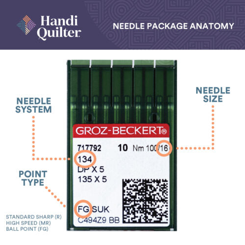 Handi Quilter Needles, Longarm, Standard, 14/90-R, 16/100 Sharp, 18/110-R, 20/125-R Package of 20