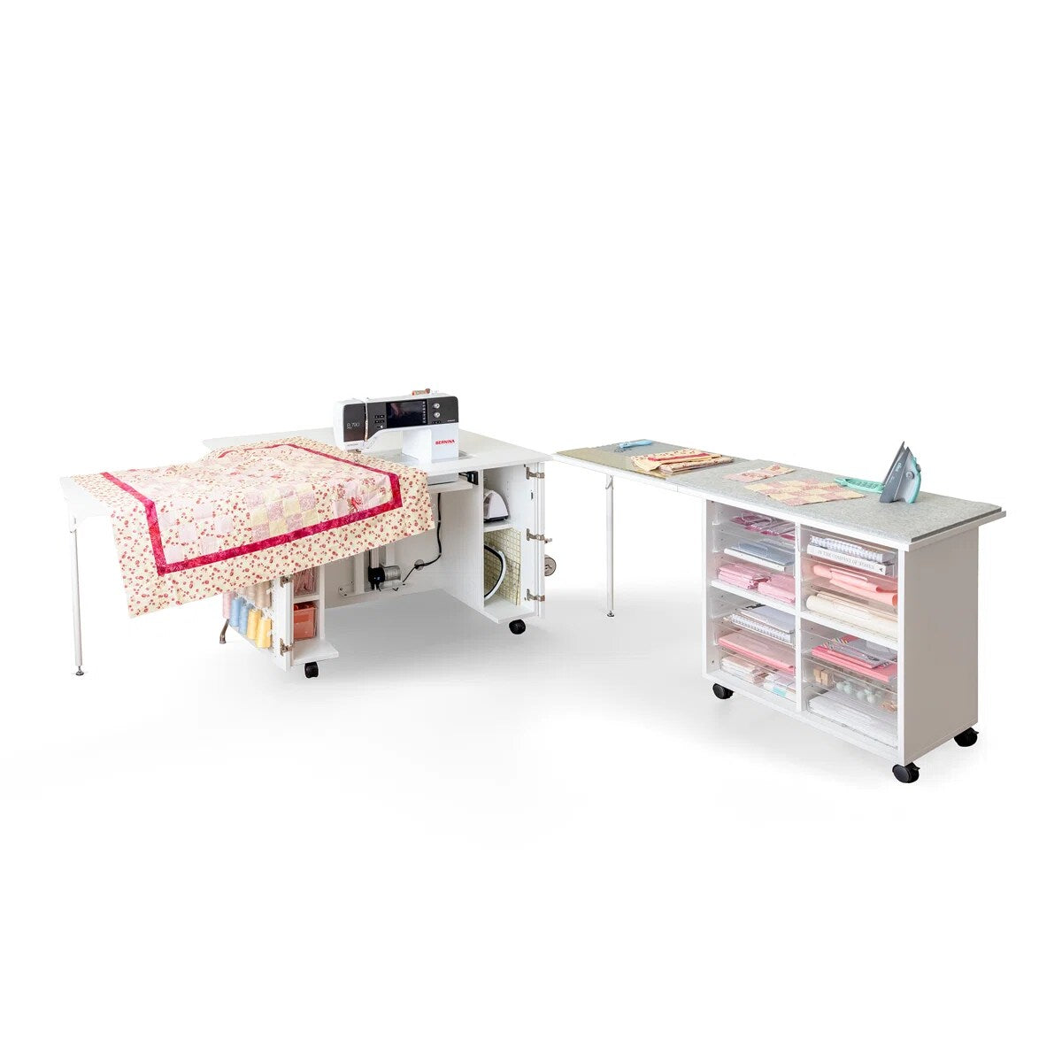 Create Room DreamStation Deluxe & DreamCart Bundle - Expandable Crafting & Sewing Cabinet with Storage, Table, Pegboards & Acrylic Totes