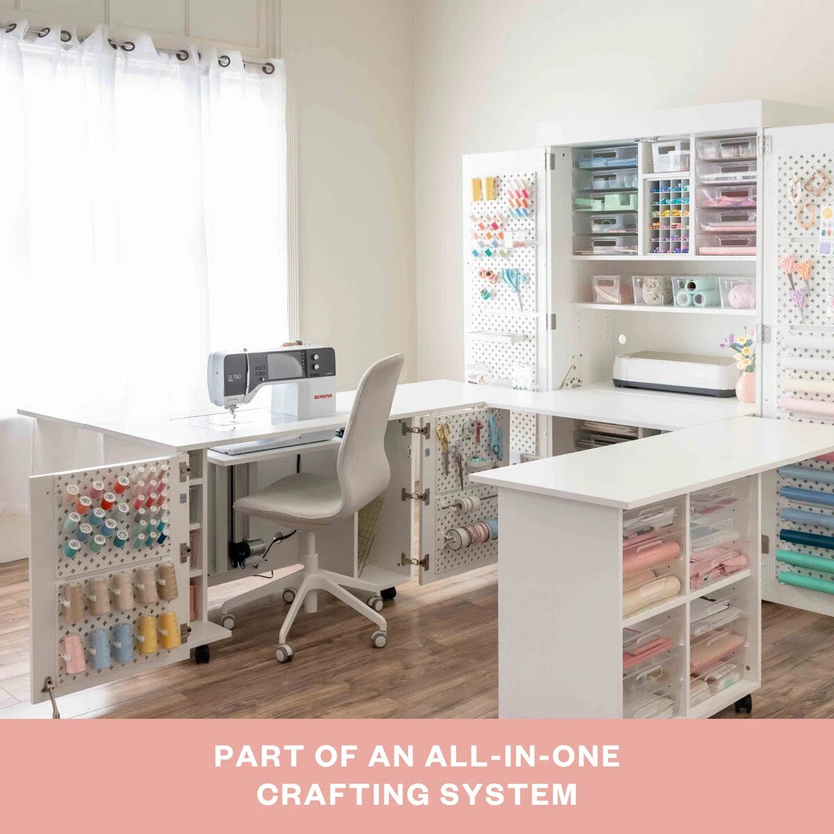 Create Room DreamStation Deluxe & DreamCart Bundle - Expandable Crafting & Sewing Cabinet with Storage, Table, Pegboards & Acrylic Totes