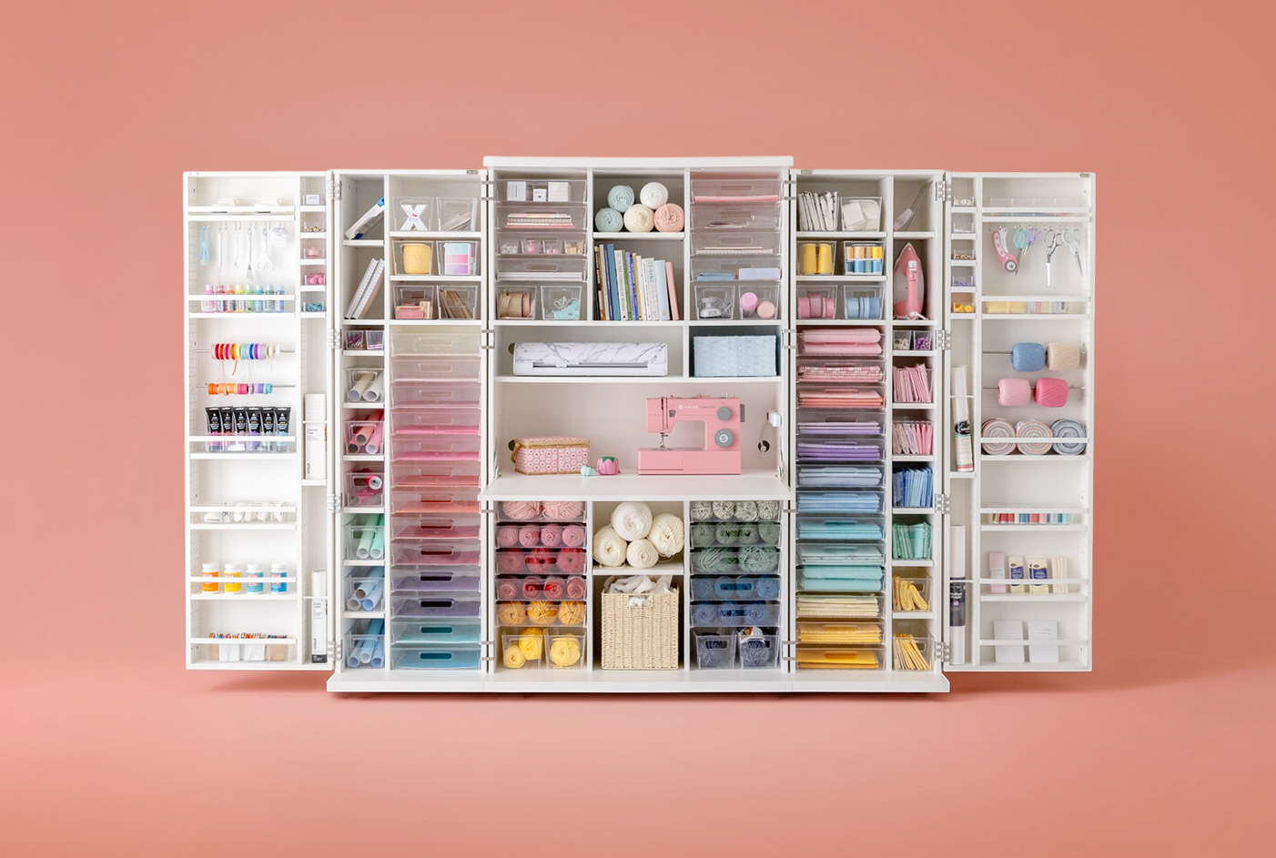 Create Room DreamBox XL Craft Station – Large Storage Cabinet with 120 Totes, Customizable Shelves & Workspace for Sewing, Quilting & Craft Organization