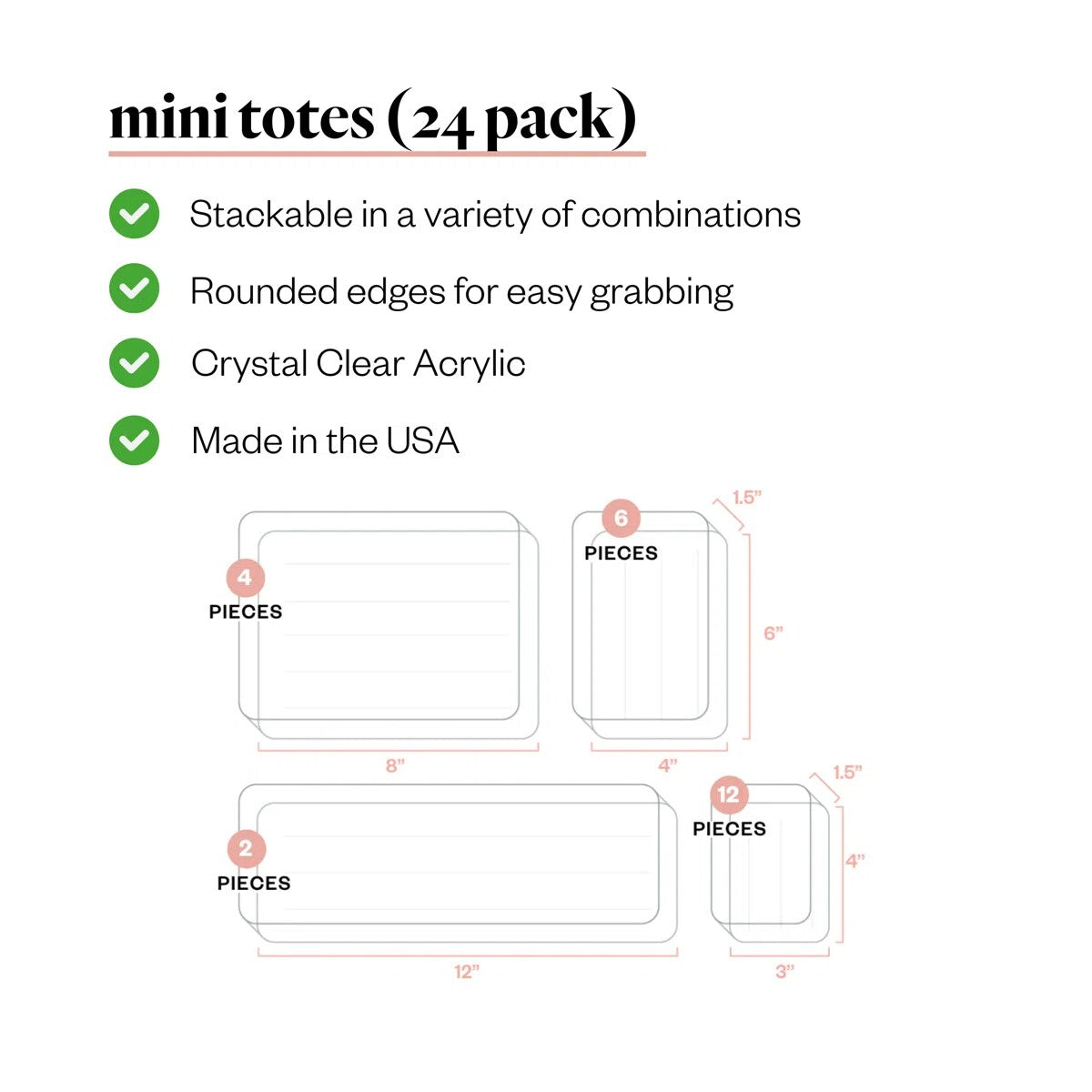 Create Room Mini Tote Storage Organizer 24 Pack - Clear Nesting Stackable Craft Supply Containers for InView Totes