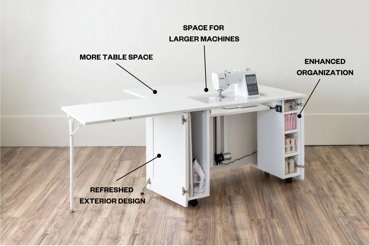 Create Room DreamStation Deluxe Sewing Cabinet with Electric Lift, Folding Craft Storage Table, Pegboard Doors, Drawers & Rolling Organizer for Quilting, Scrapbooking & Home Organization