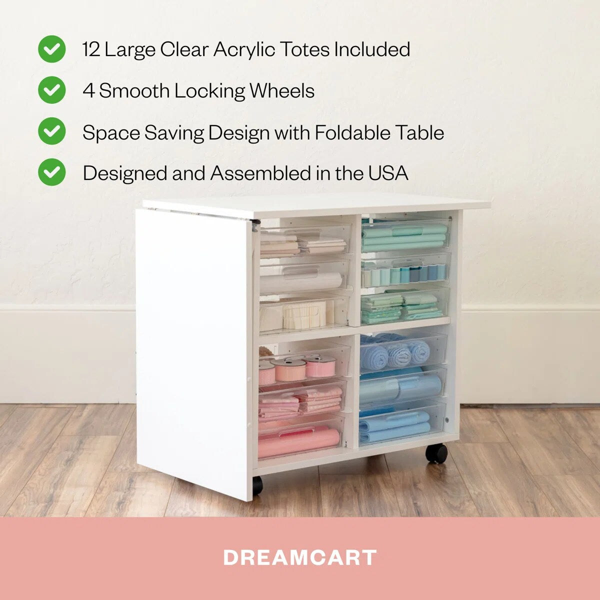 Create Room DreamStation Deluxe & DreamCart Bundle - Expandable Crafting & Sewing Cabinet with Storage, Table, Pegboards & Acrylic Totes