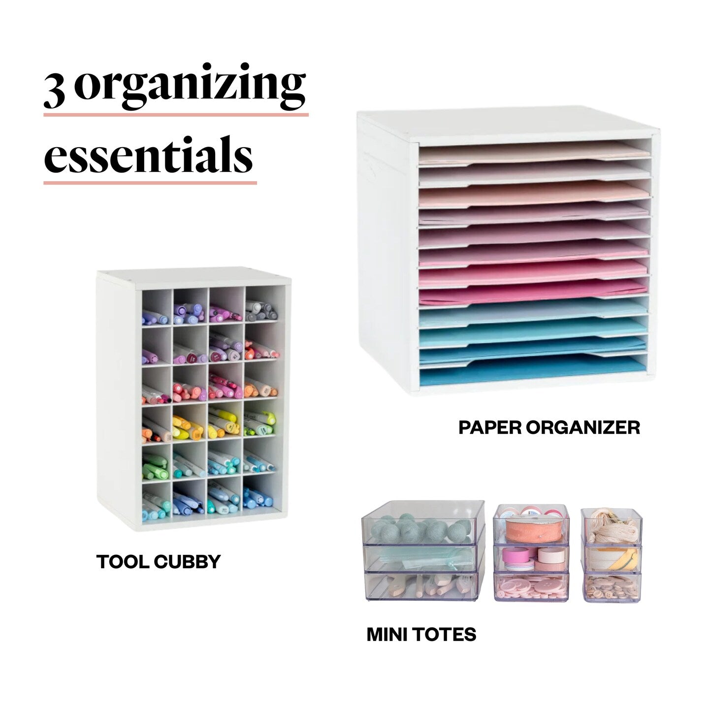 Create Room Ultimate Craft Storage Bundle - Tool Cubby, Paper Organizer & 24 Mini Totes | Modular Organizers for Paper, Vinyl, Markers & Supplies