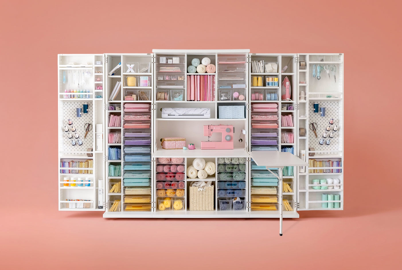 Create Room DreamBox XL Sewing Bundle – Extra-Large Craft Storage Cabinet & Workstation with 120 InView™ Totes, Adjustable Shelving & Spacious Sewing Table