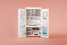 Load image into Gallery viewer, DreamBox Center Deluxe Pre-Built Craft Storage Cabinet – Modular Sewing &amp; Craft Organizer with Pegboards, InView Totes &amp; LED Light
