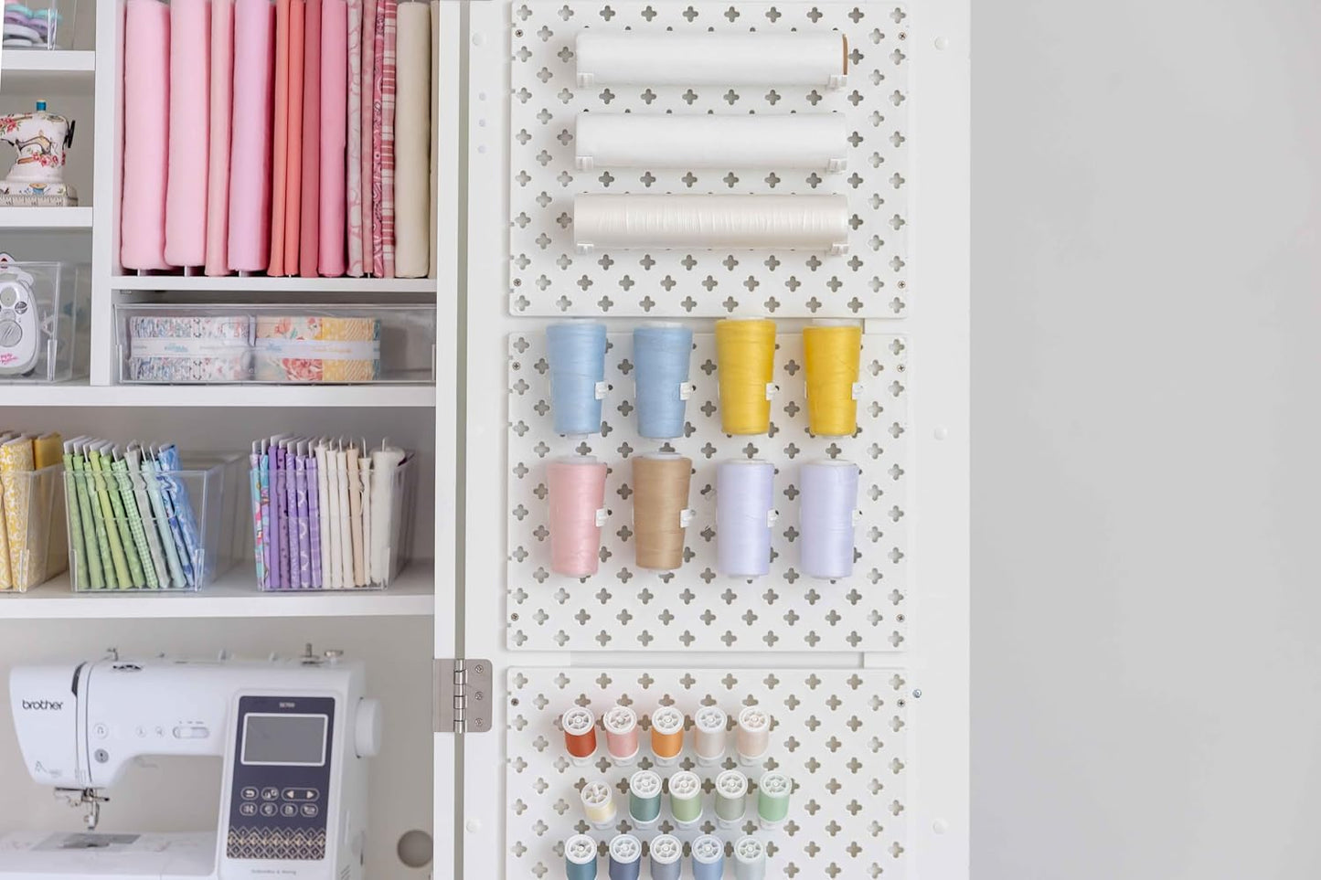 DreamBox Center Deluxe Pre-Built Craft Storage Cabinet – Modular Sewing & Craft Organizer with Pegboards, InView Totes & LED Light