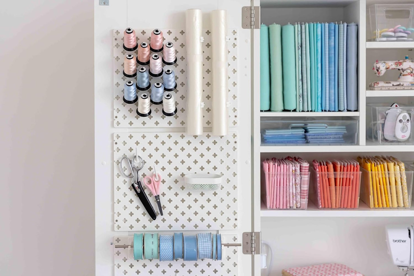 DreamBox Center Deluxe Pre-Built Craft Storage Cabinet – Modular Sewing & Craft Organizer with Pegboards, InView Totes & LED Light