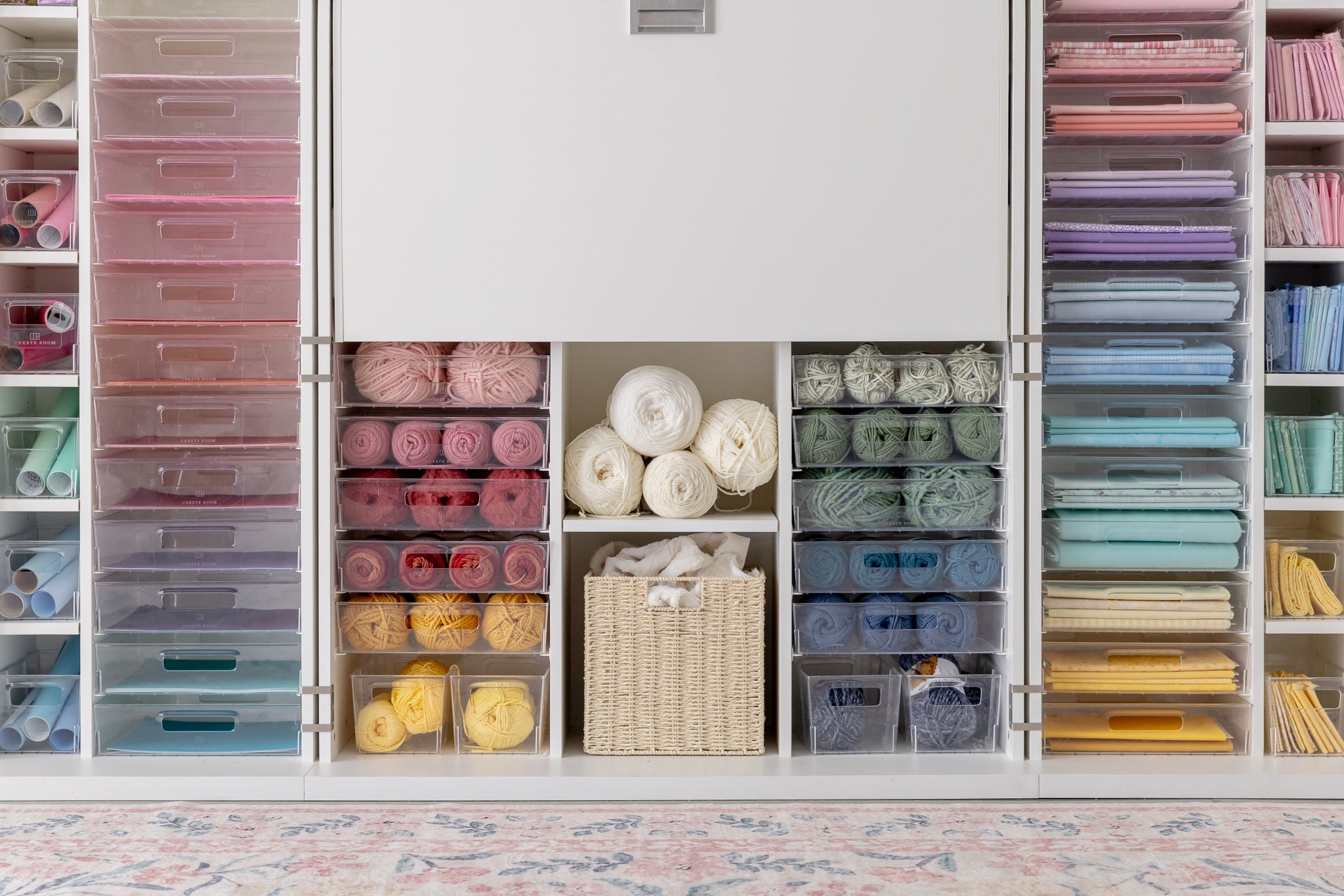 Create Room DreamBox XL Craft Station – Large Storage Cabinet with 120 Totes, Customizable Shelves & Workspace for Sewing, Quilting & Craft Organization