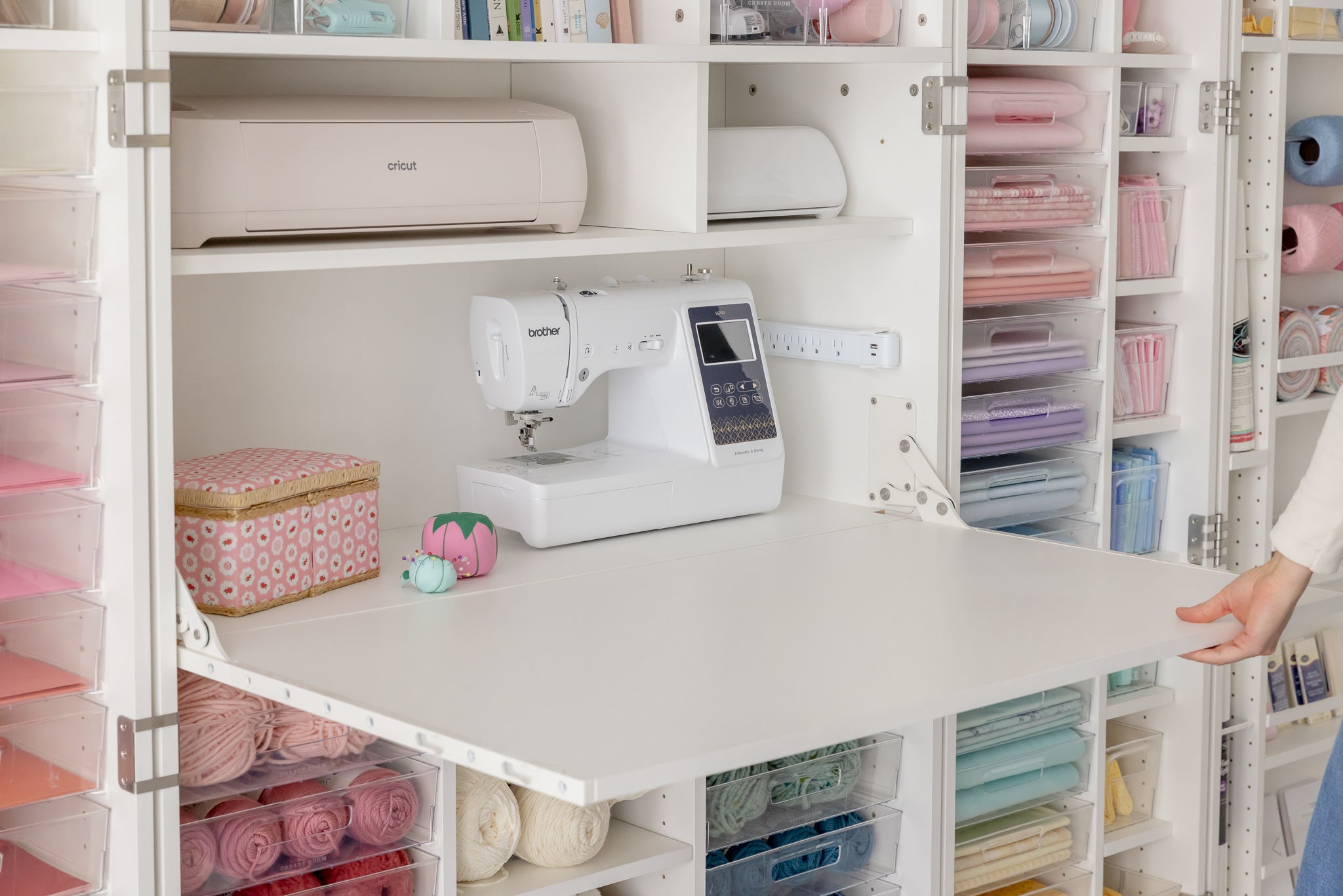 Create Room DreamBox XL Sewing Bundle – Extra-Large Craft Storage Cabinet & Workstation with 120 InView™ Totes, Adjustable Shelving & Spacious Sewing Table