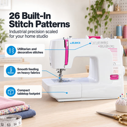 JUKI AMERICA HZL-355ZW-A Compact Size Sewing Machine with 26 Stitch Patterns