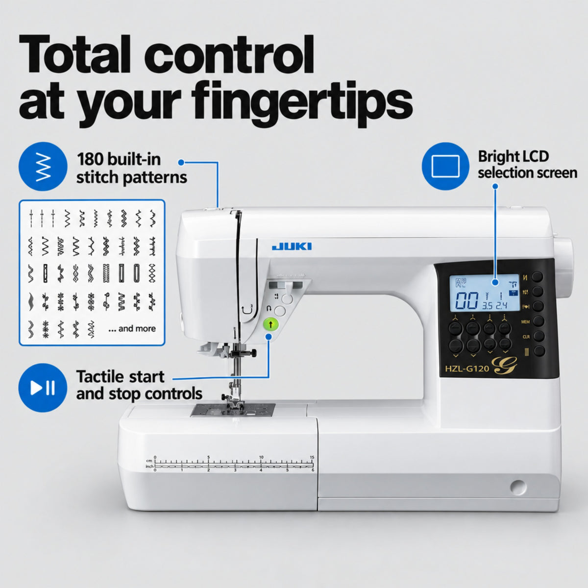 JUKI AMERICA HZL-G120 Full-Sized Computer Controlled Sewing Machine with 180 Stitch Patterns