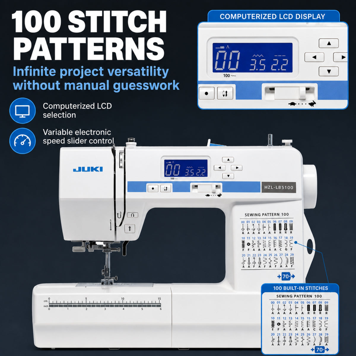 JUKI AMERICA HZL-LB5100 Compact Size Sewing Machine with 100 Stitch Patterns