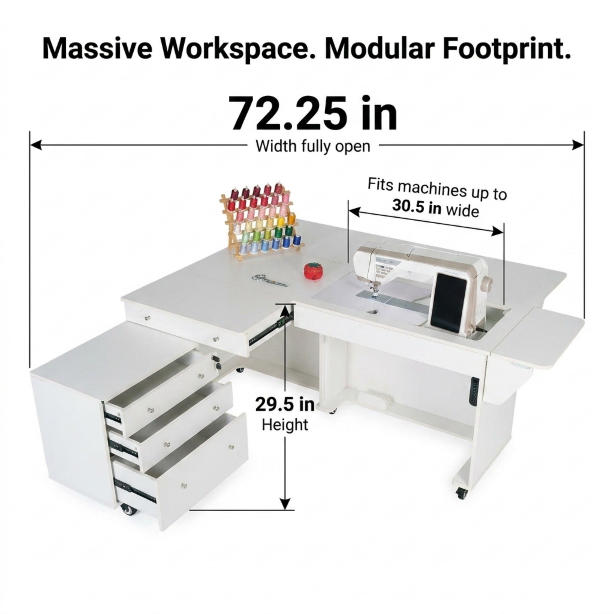 Kangaroo XL & Joey Sewing Cabinet with Electric Lift K9811EL – Ash White