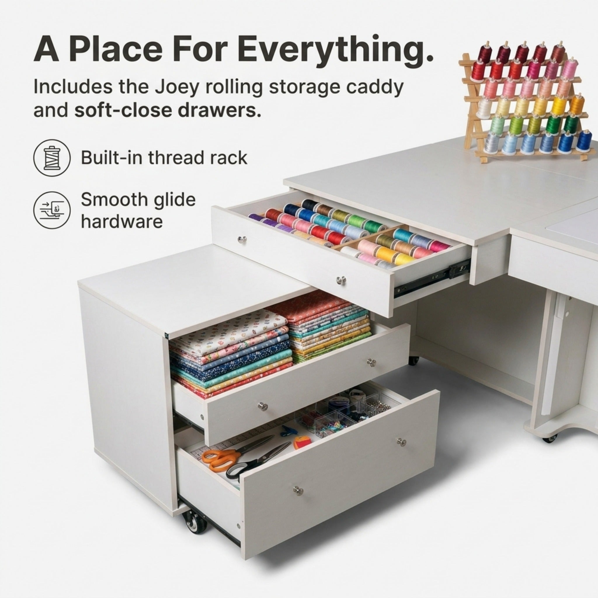 Kangaroo XL & Joey Sewing Cabinet with Electric Lift K9811EL – Ash White