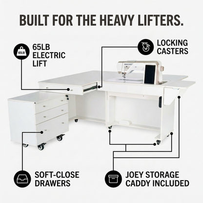Kangaroo XL & Joey Sewing Cabinet with Electric Lift K9811EL – Ash White