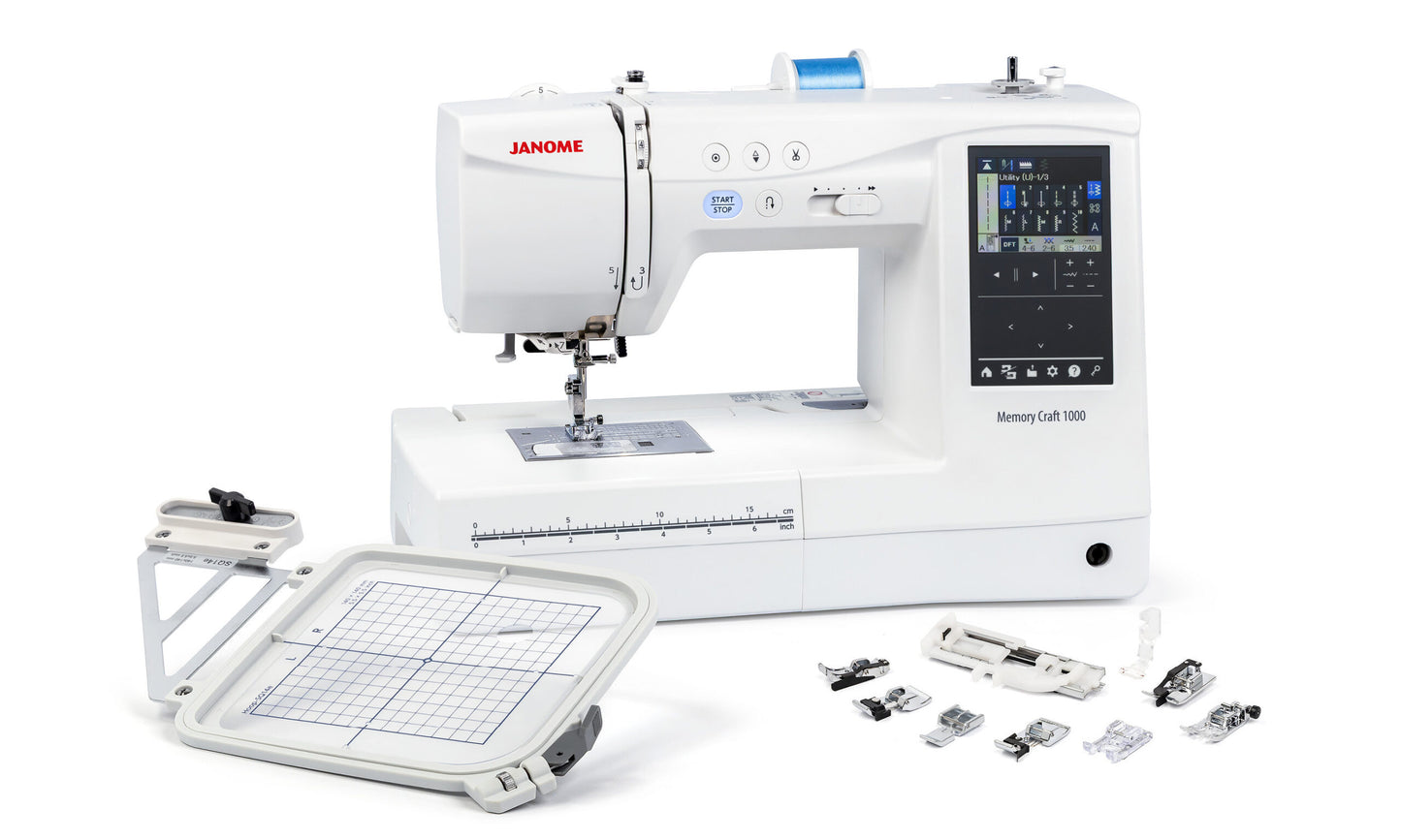 Janome Memory Craft 1000 Sewing & Embroidery Machine with Continental M8 Professional Hi-Definition Quilting & Sewing Machine Bundle