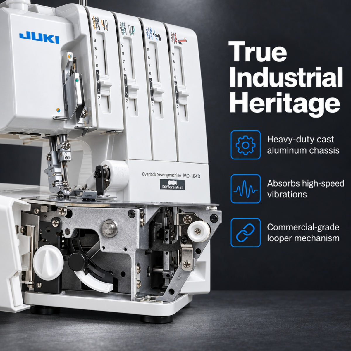 JUKI AMERICA MO-104D 2/3/4 Thread Overlock with Differential Feed and Rolled Hem