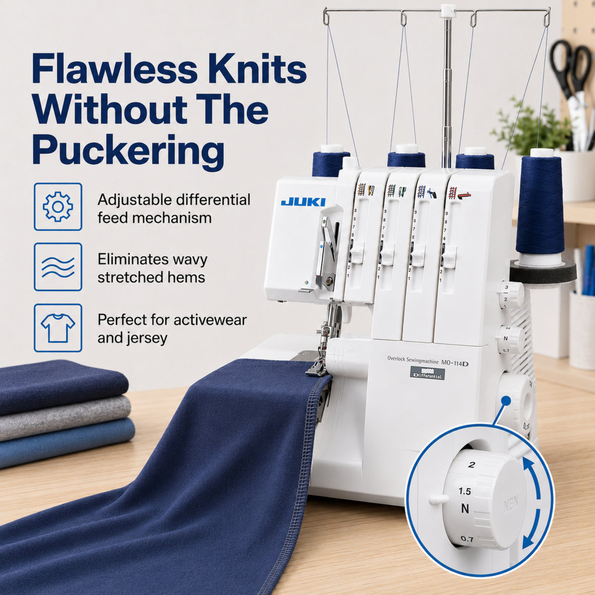 JUKI AMERICA MO-114D 2/3/4 Thread Overlock with Differential Feed and Rolled Hem
