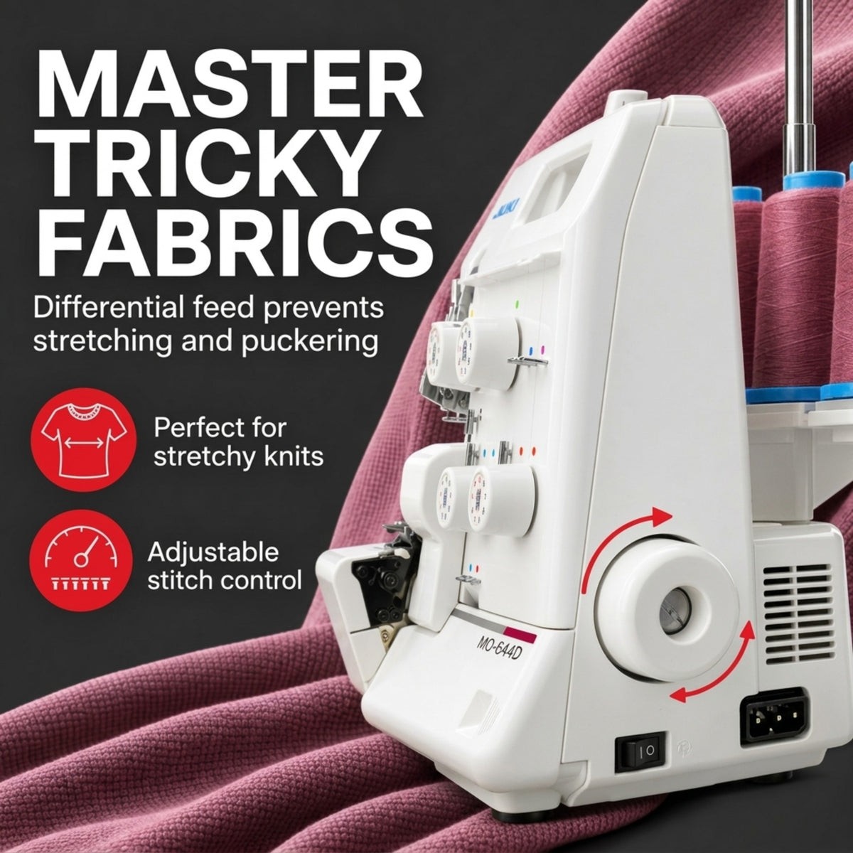 JUKI AMERICA MO-644D 2/3/4 Thread Overlock with Differential Feed and Rolled Hem