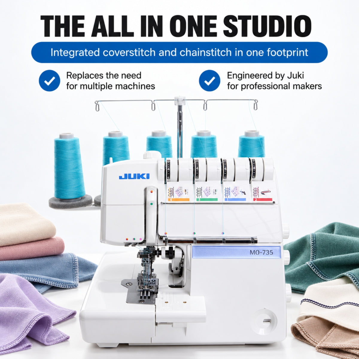 JUKI AMERICA MO-735 2/3/4/5 Thread Overlock with Chainstitch and Coverstitch