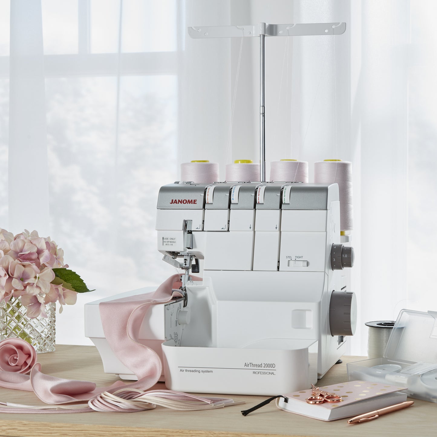 Janome AirThread 2000D Serger with CoverPro 3000 Professional Coverstitch Machine Bundle - Air Threading, Top Cover Stitch, Differential Feed, LED Lighting